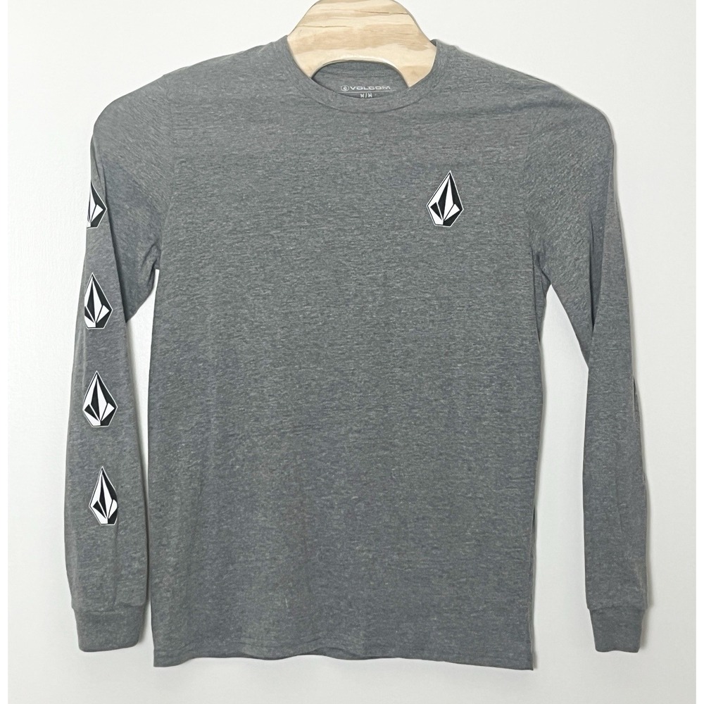 Volcom Long Sleeve T Shirt Men's Mediums Gray Crest Logo Skater Outdoor Cali